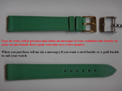 Bracelet En Cuir Véritable Vert Clair 16mm - Fabrication Française - Neuf Sans étiquette - Pour Montre Ou Style