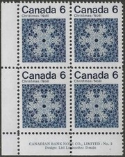🍁Canada  #554 LLpb #2   CHRISTMAS SNOWFLAKES   Nice New 1971 Original Gum   (A)