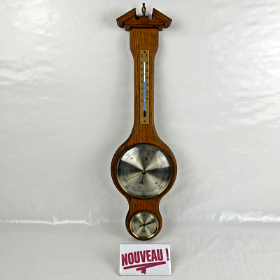 Horloge Murale Vintage Bois - Thermomètre Et Hygromètre Intégrés - France - Années 70