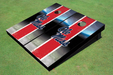 University Of Mississippi Field Long Strip Matching Red Themed Cornhole Boards