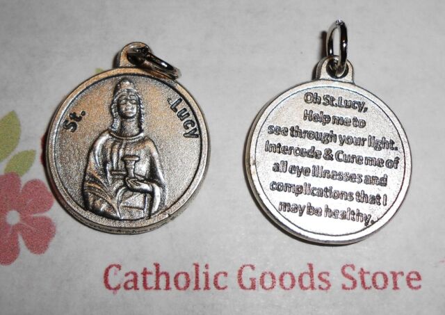 Saint St. Lucy Silver Tone Round - Medal with Prayer.