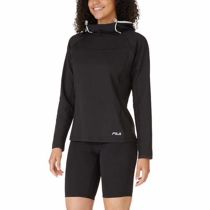 FILA Felpa con Cappuccio da Allenamento Donna Collo ad Imbuto Nero Grigio Taglia S M