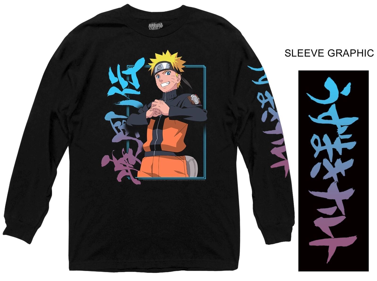 Naruto Classic Naruto Uzumaki & Kanji Men's White Long Sleeve Shirt-3XL