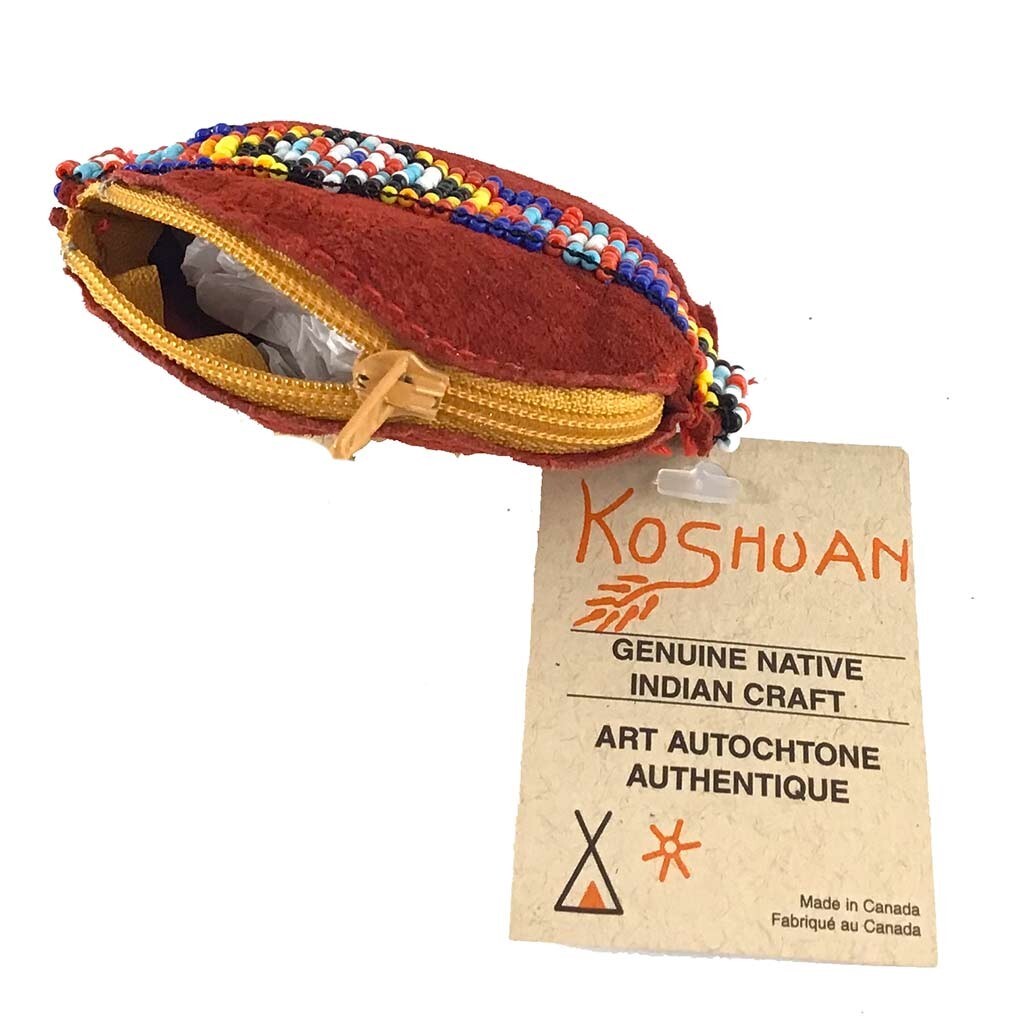 Porte-monnaie Amérindien Huron 5 Nations - Cuir Rouge - Homme/Femme - Neuf