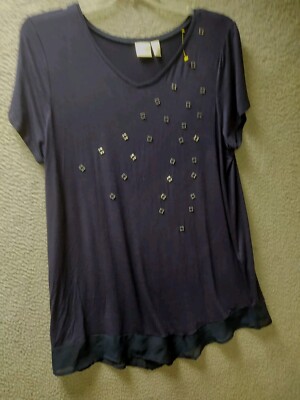 chicos t shirt dress Zenergy By Chicos T-Shirt Dress Womens Size 3(XL/16) Blue Embellished Tunic  0082
