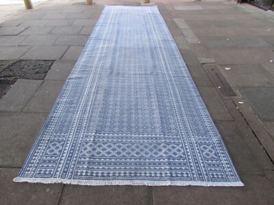 Vintage Traditionell Handgemacht Orientalisch Baumwolle Grau Blau Kelim Ziloo