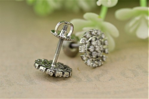 Round Moissanite Stone Bustdown Cluster Stud Earrings Silver Unisex Earrings - Picture 3 of 4
