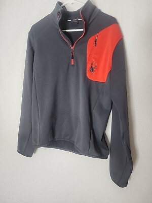 SPYDER Quarter Zip Grey Long Sleeve Pullover Fleece Lined Jacket Size Medium Men