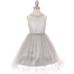 grey silver flower girl dresses