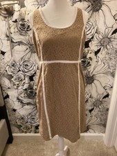 MICHAEL KORS Women's Dress Beige Floral Lace White Trim Sleeveless SIZE 8