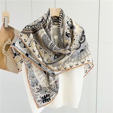 Mulberry Silk Wrap Shawl Bandanna Shawl Paisley Print Square Scarf 43" Beige