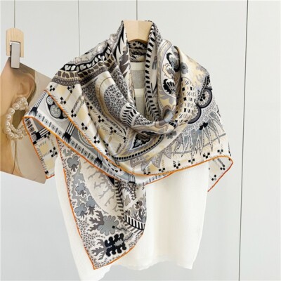 Mulberry Silk Wrap Shawl Bandanna Shawl Paisley Print Square Scarf 43'' Beige