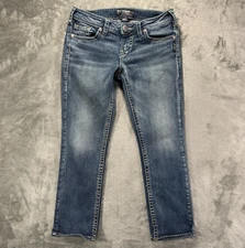 Silver Jeans Womens 27x23 Blue Aiko Mid Capri Stretch Denim Thick Stitch Preppy
