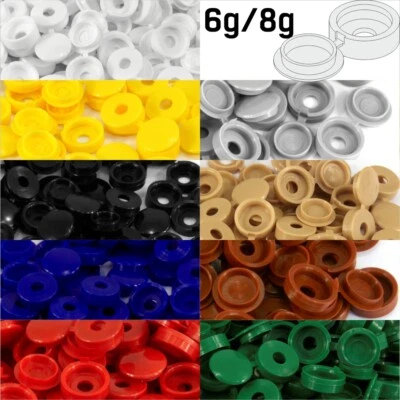 UNBRANDED/ SMALL PLASTIC HINGED SCREW COVER CAPS WHITE YELLOW BLACK BLUE BROWN 6g/8g Gauge
