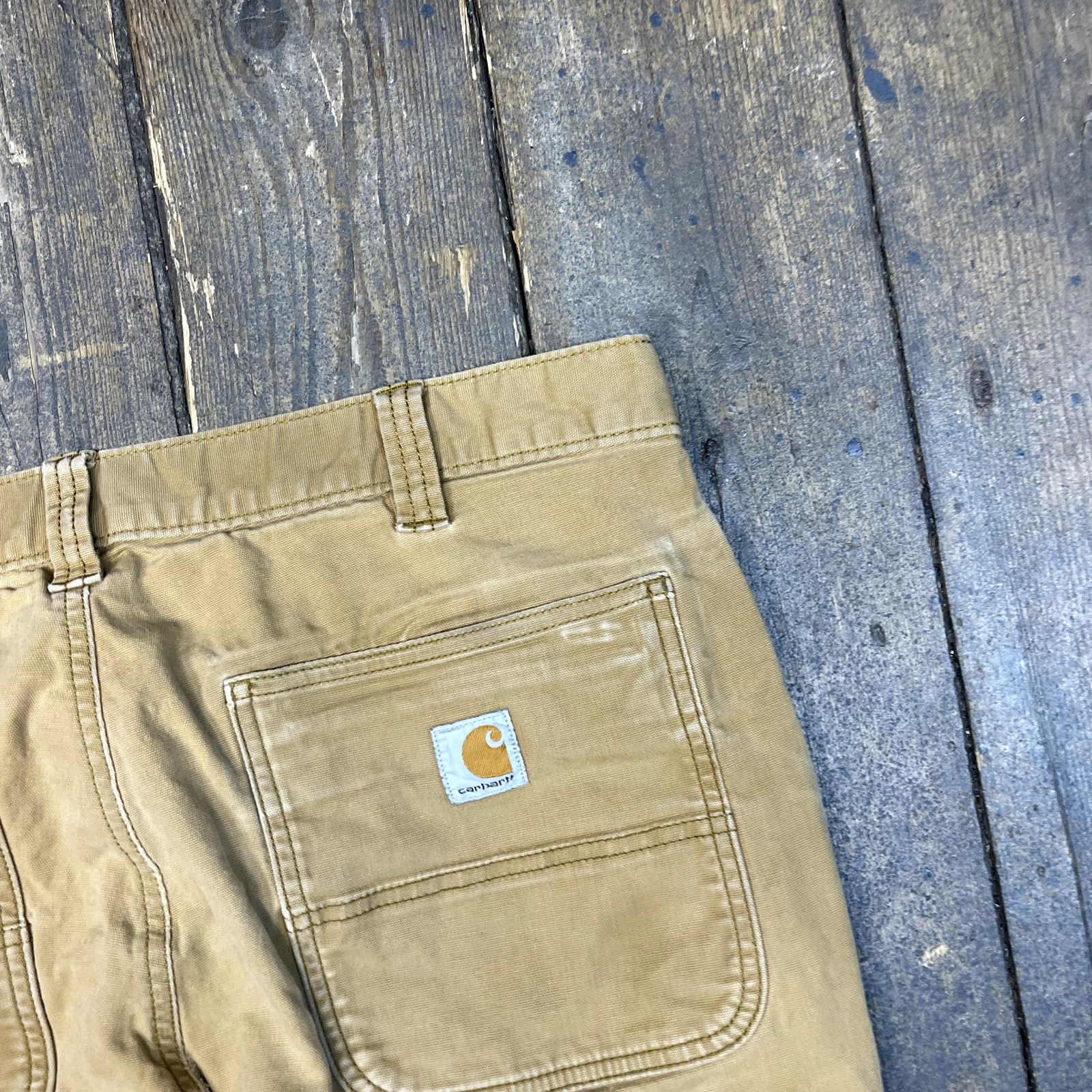 Carhartt Trousers Denim Double Knee Y2K Workwear Pants, Beige, Mens 36" image 8