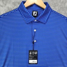 Footjoy Shirt Mens Large Blue Stripe Golf Polo Spread Collar Moisture Wicking