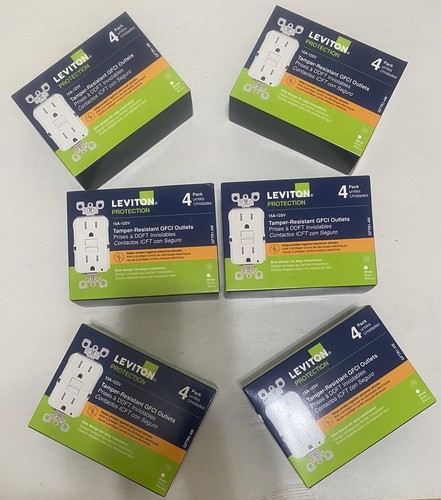 Leviton GFTR1-4W GFCI Outlet 4-Pack - Tamper-Resistant, 20A, 125V, White