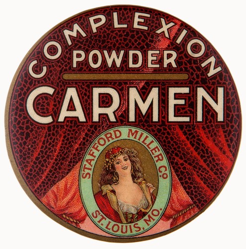 ART NOUVEAU GLAMOR GIRL PROMOTES CARMEN MAKE-UP POWDER CIRCA 1908 POCKET MIRROR.
