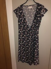 APRICOT Navy Blue Ditsy Floral Print Cap sleeve Summer Wrap Dress Sz 8