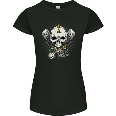 Piston Skull Motorrad Motorrad Biker Damen Petite Cut T-Shirt