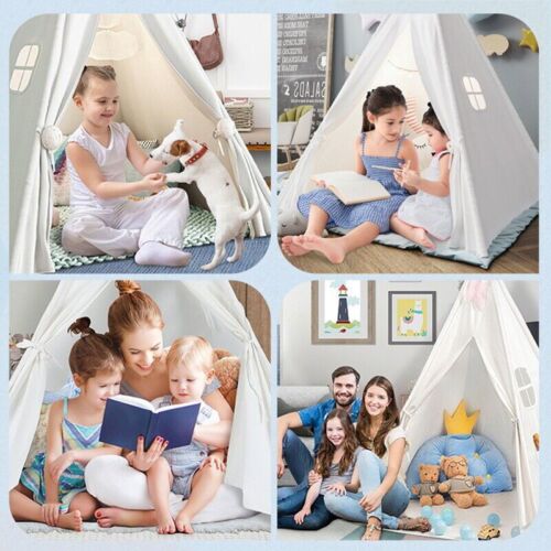 AU Large Teepee Tent Kids Cotton Canvas Pretend Play House Boy Girls Wigwam OZ - Picture 10 of 12