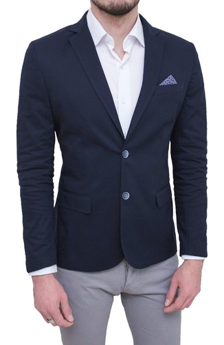 Giacca uomo elegante blu scuro slim fit blazer cerimonia con pochette  taschino | eBay