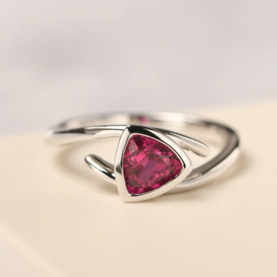 2 Ct Trillion Cut Pink Ruby Solitaire Women's Wedding Ring 14K White Gold Finish