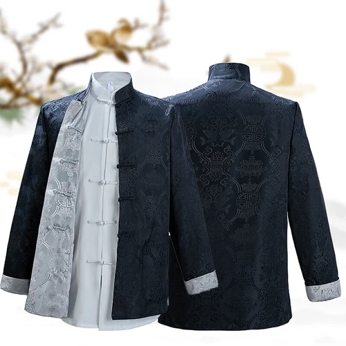 Abbigliamento Tradizionale Cinese Reversibile Uomo Tuta Tang Top Stampa Seta Giacca Cappotto - Foto 18 di 30