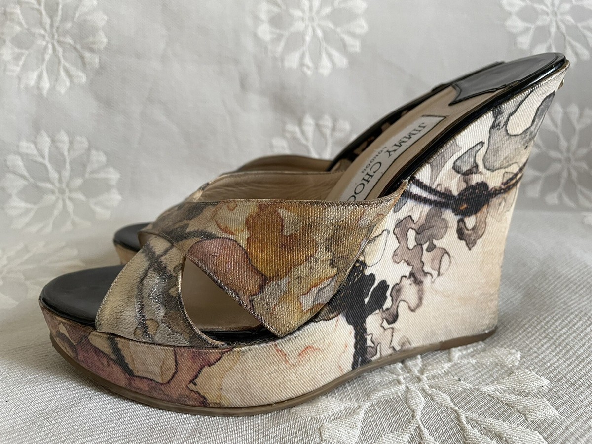 JIMMY CHOO Multicolor PRINT Platform Wedge SANDAL SILP ON Sz