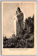 Lorado Taft's Statue Black Hawk Rock River Oregon IL Postcard T4