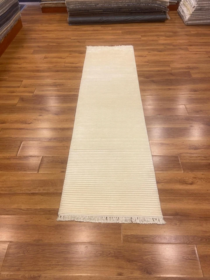 Alfombra de corredor de bambú, alfombra de corredor de 2.6x9.6 pies, alfombra de pasillo blanca y beige, alfombra de pasillo Foto 2 de 4