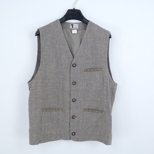 Mens Waistcoat Large Size UK 42 Beige Formal MAN´S FASHION Dress Linen Vest - Picture 2 of 12
