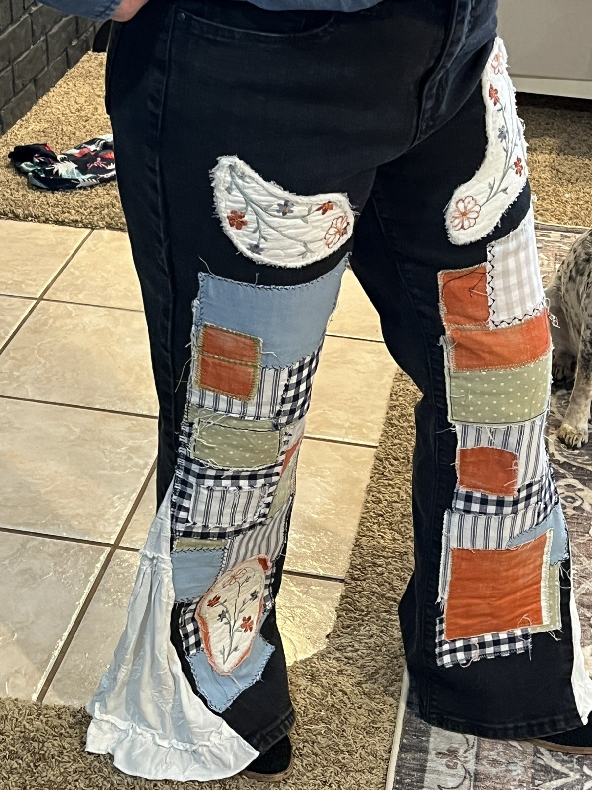 Custom Hand-Crafted Patchwork Denim Jeans with Co… - image 1