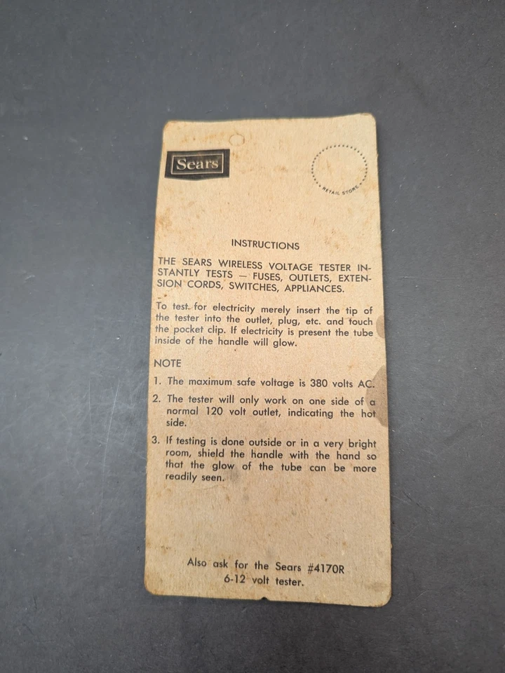 Probador inalámbrico eléctrico automotriz SEARS 110-120 voltios #4170R nuevo de stock Foto 2 de 3