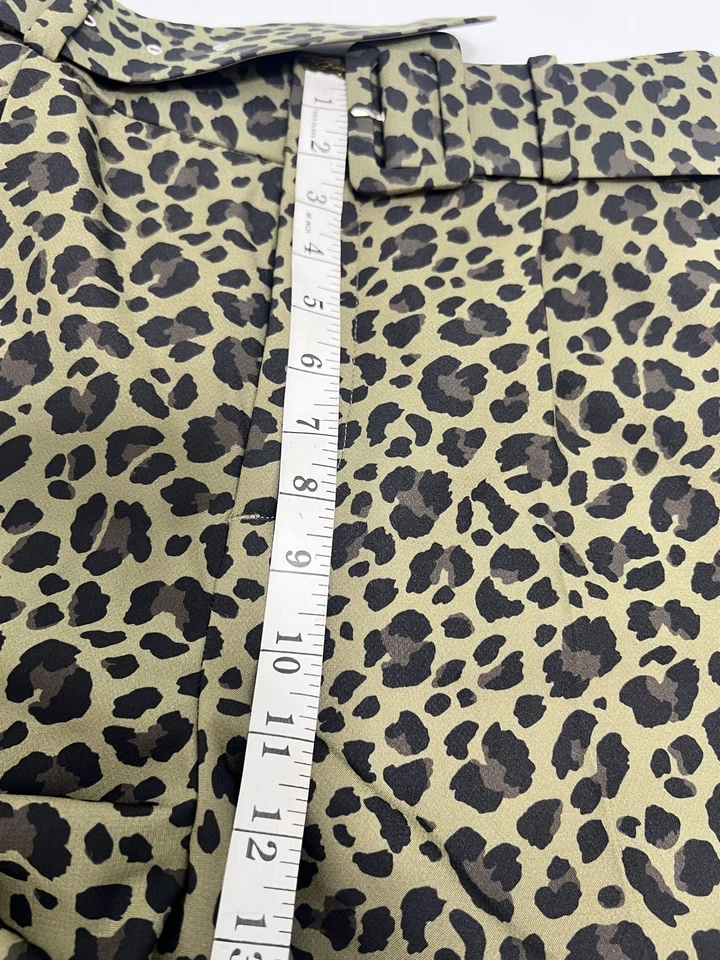Pantalones Cortos Zara Mujer Ajustables Cinturón Leopardo Oliva Negro Estampado Piernas Anchas Talla M Foto 4 de 4