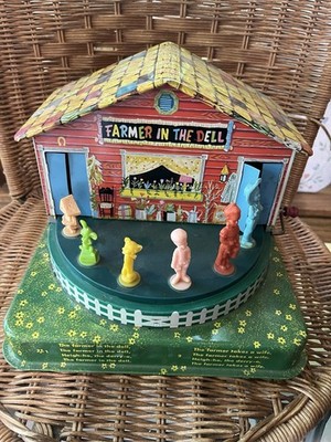 Mattel FARMER IN THE DELL Tin Litho Wind Up Musical TOY-Not Working 1950s VTG