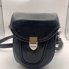 Vintage KODAK CAMERA CASE Black Faux Leather Crossbody Strap Soft Velvet Lining