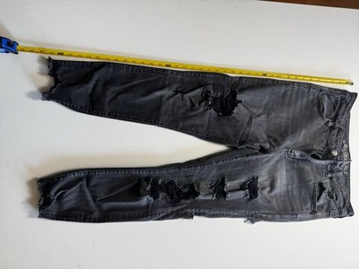 American Eagle Hi-Rise Jegging Sz 14 Distressed Gray Ripped Raw Hem AEO
