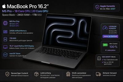 Apple MacBook Pro 16,2'' M5 Pro 18/20 Core, 24GB RAM, 1TB SSD, MwSt. neuwertig