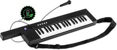 Schwarzes Kinder-Keyboard zum Umhängen mit 37 Tasten, 4 Sounds, Akku & Mikrofon