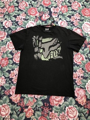 Herren Fox Racing Black Graphic Spell Out T-Shirt Large Racing WMNS Moto Faded