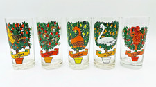 Vintage Set Of 5 Indiana Glass 12 Days Of Christmas 12 Oz Glass Tumblers