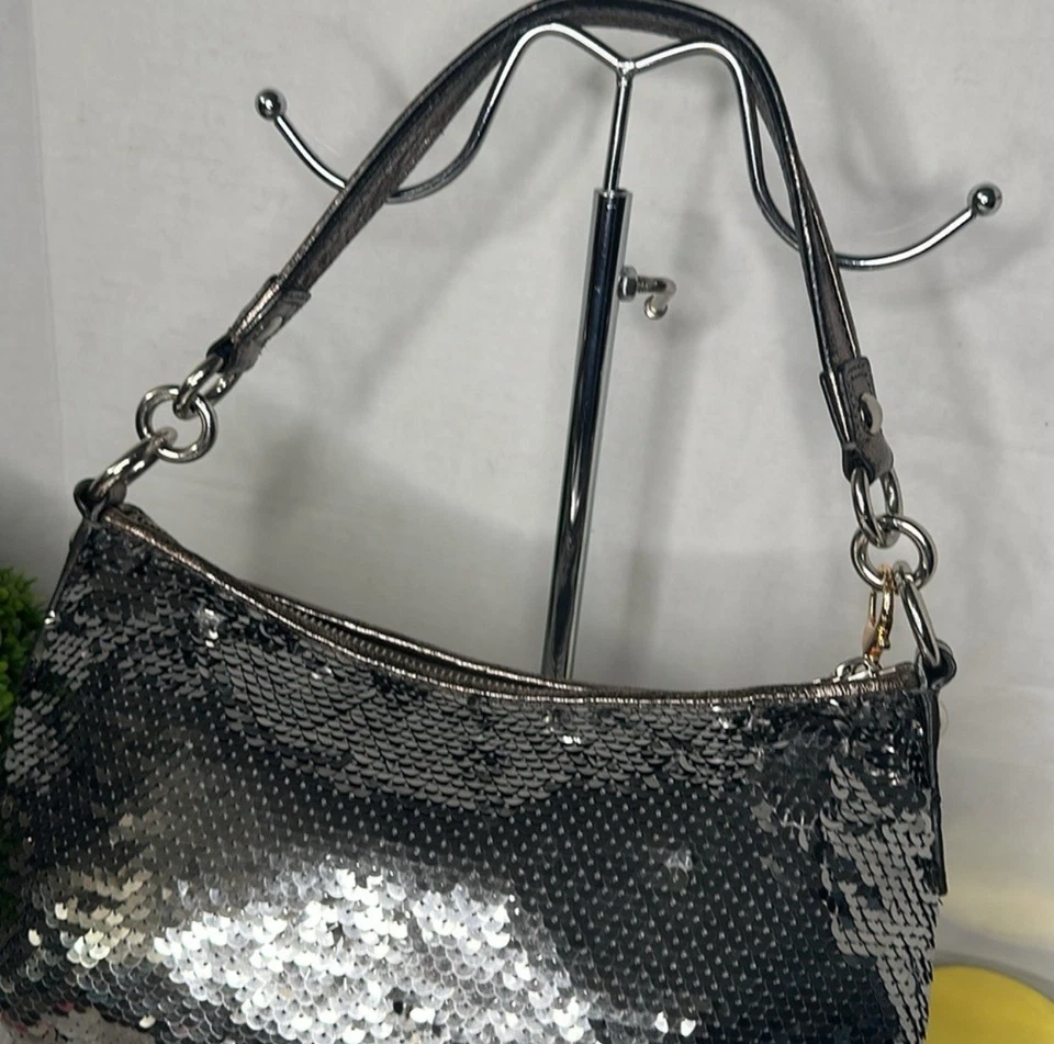 Bolso Bandolera/Hombro Coach Amapola Plateado Lentejuelas Cartera Vintage Foto 4 de 4