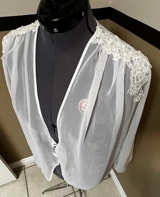 VTG 80 s White Sheer Bed Jacket Top Lace Appliqué Coquette  USA Intimio Amore