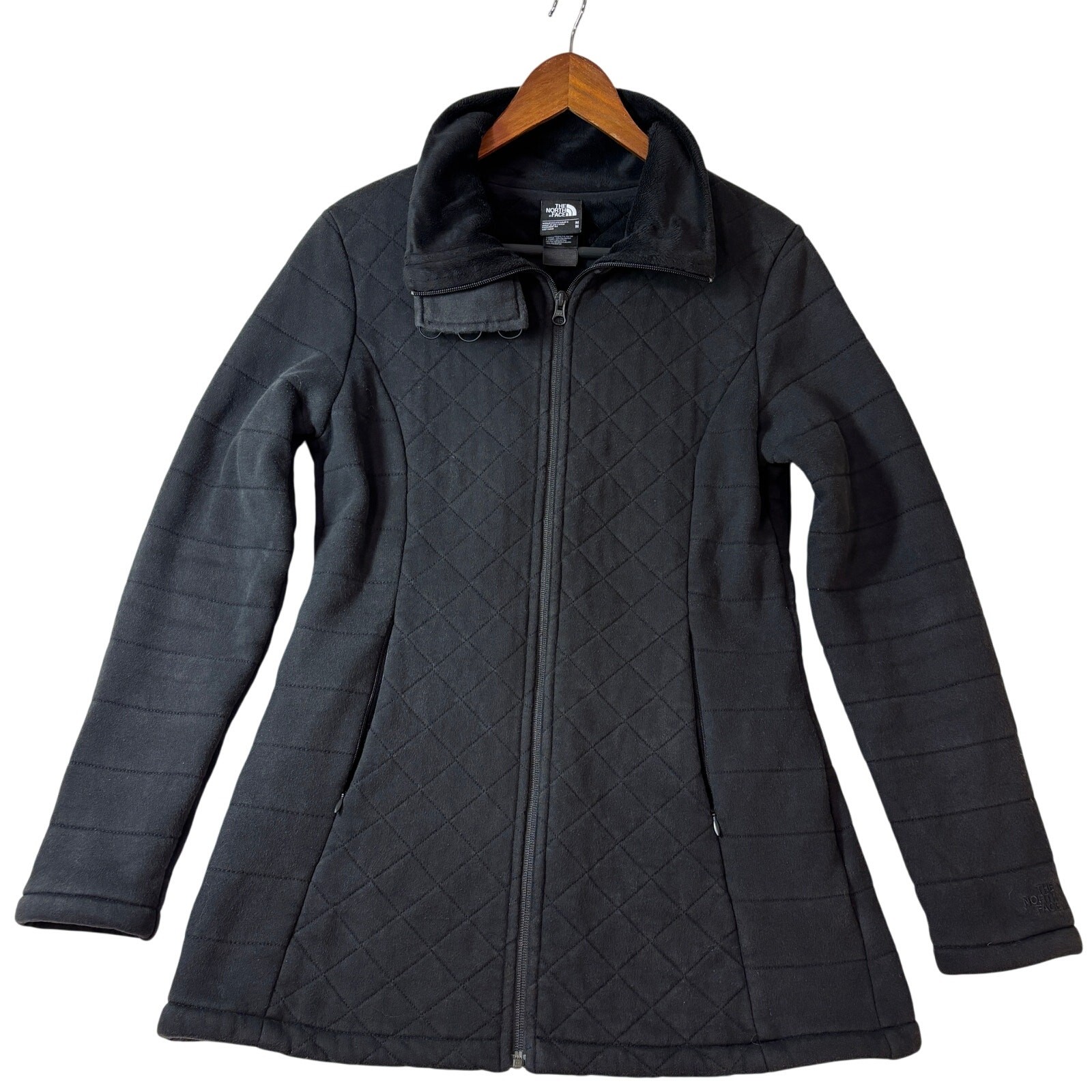 The North Face Womens Jacket Medium Black Caroluna Quilted Fleece Lined Coat