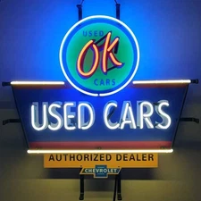 OK Used Car Neon Sign Garage Bar Cave Wall Decor Artwork Custom Gift 24x24