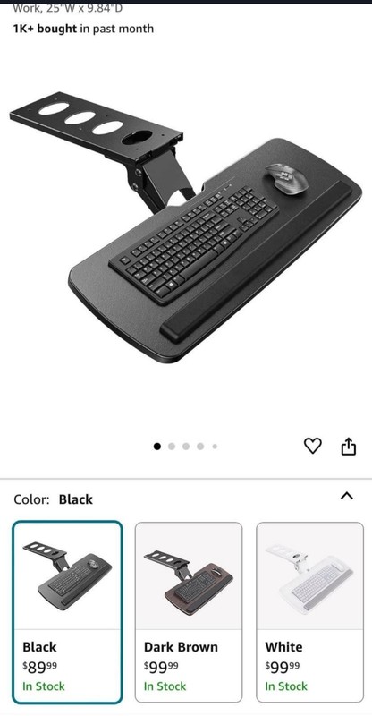 Suptek Black Keyboard Tray Under Desk Pull Out C Clamp Mount,