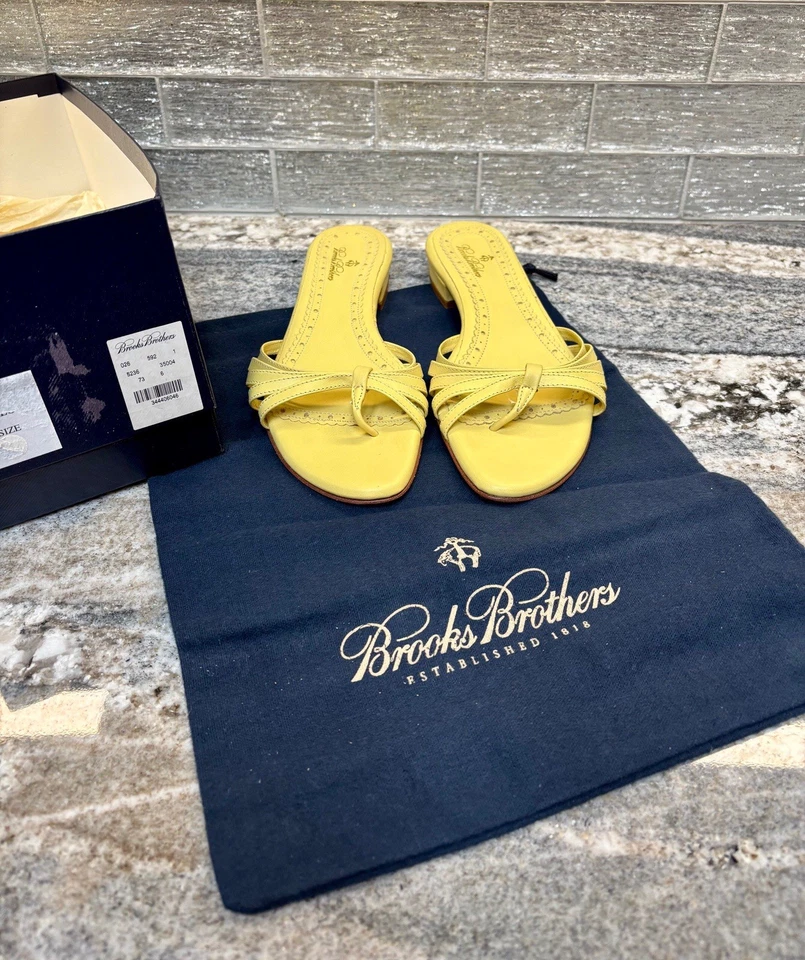Sandalias sin cordones Brooks Brothers de cuero amarillo lima 6 nuevas en caja Foto 2 de 4