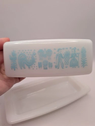 Vintage Pyrex Butter Dish Amish Butter Print Turquoise