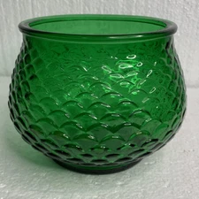 Vintage E O BRODY Co Emerald Green Fish Scale Glass Vase G100 Short w Wide Mouth